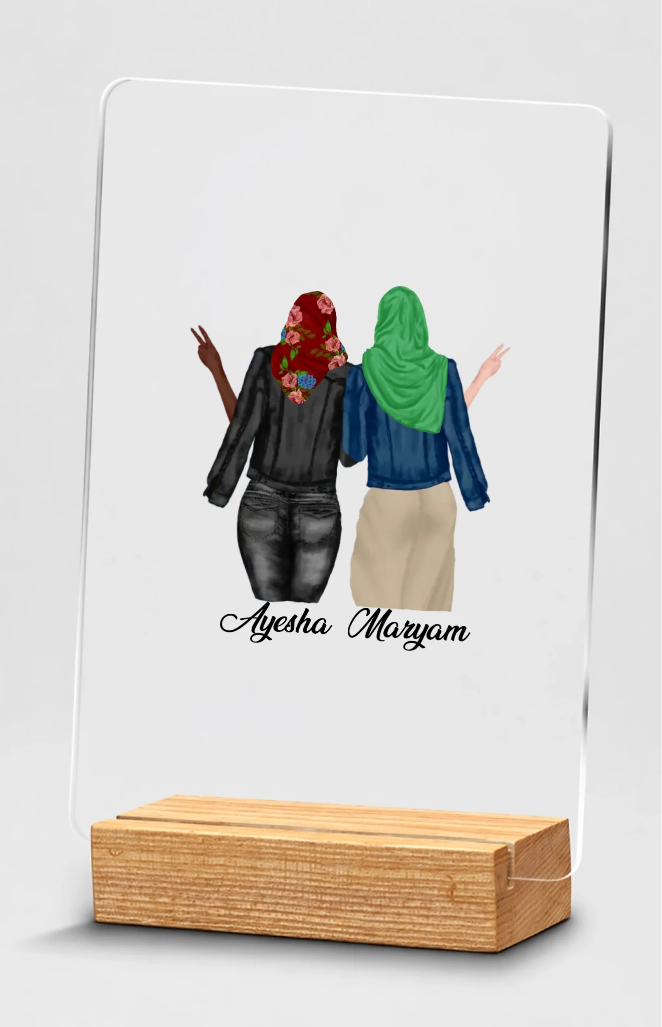 Transparent plaque on wooden base
