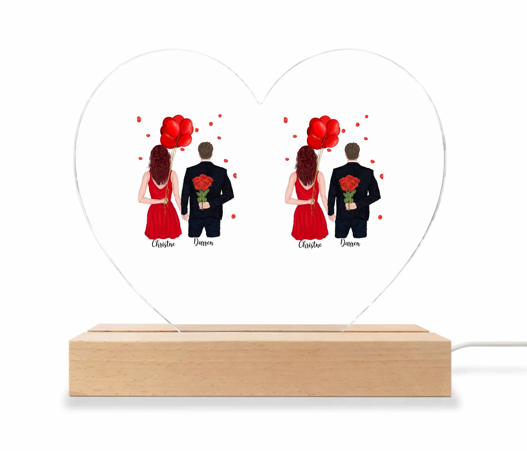 Clear heart on light wood base