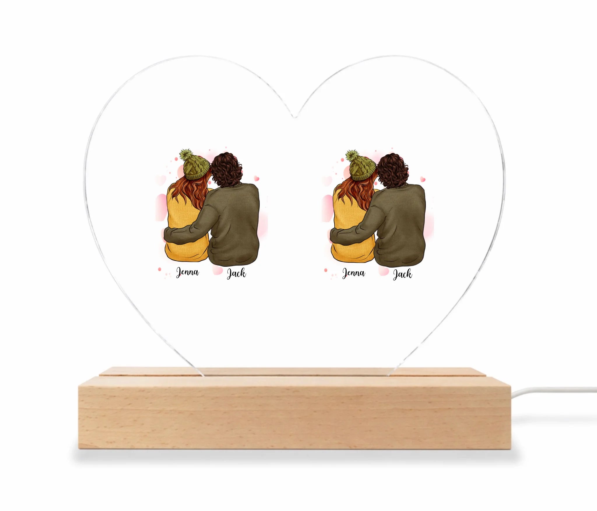 Clear heart on light wood base