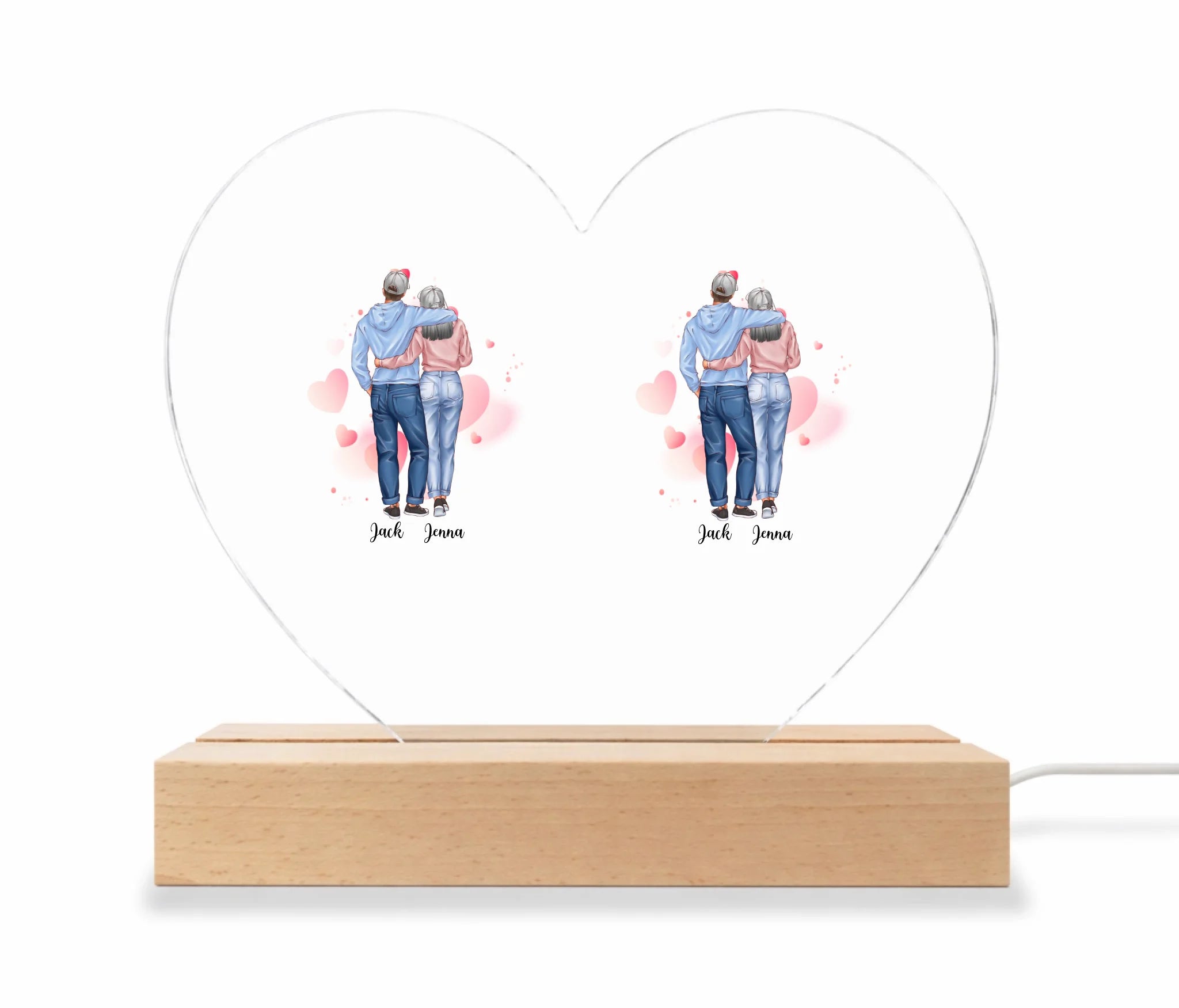 Clear heart on light wood base