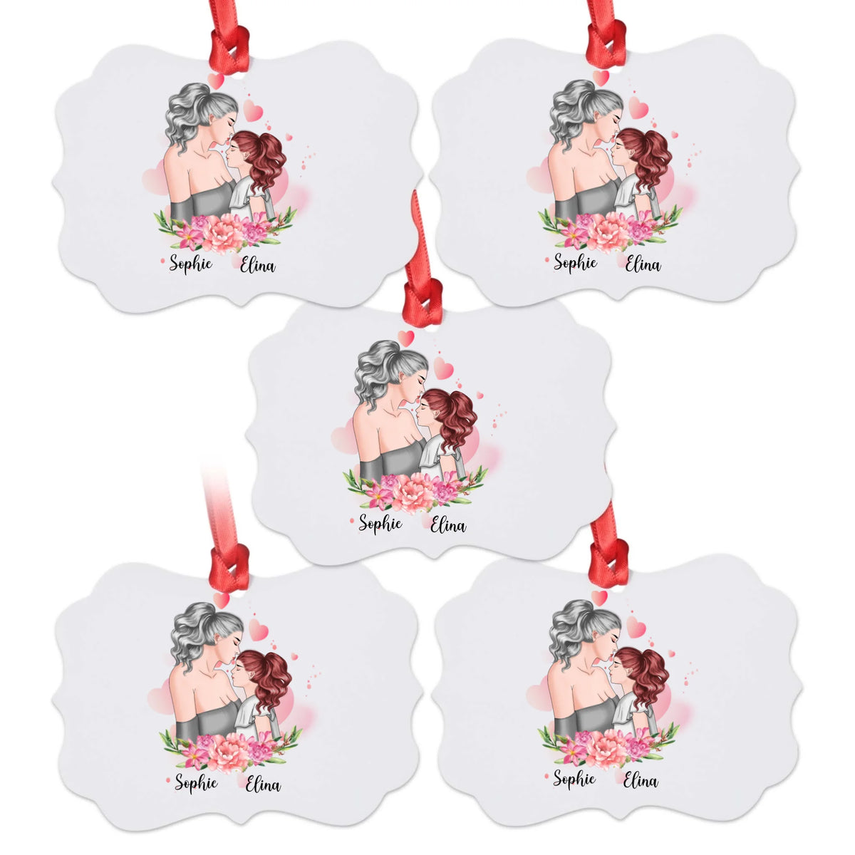 Mom & Daughter Medallion Aluminum Ornament  – Personalised Family Gift