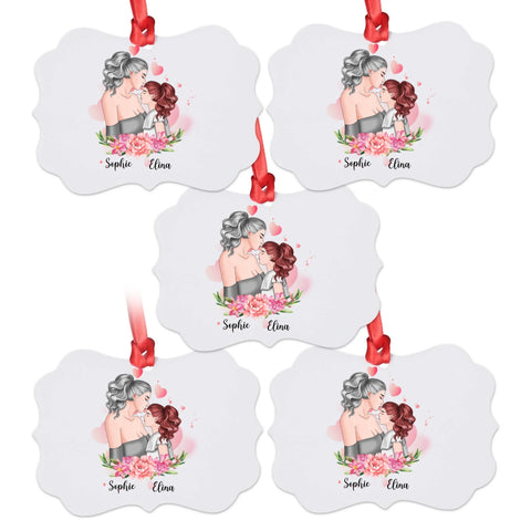 Mom & Daughter Medallion Aluminum Ornament  – Personalised Family Gift